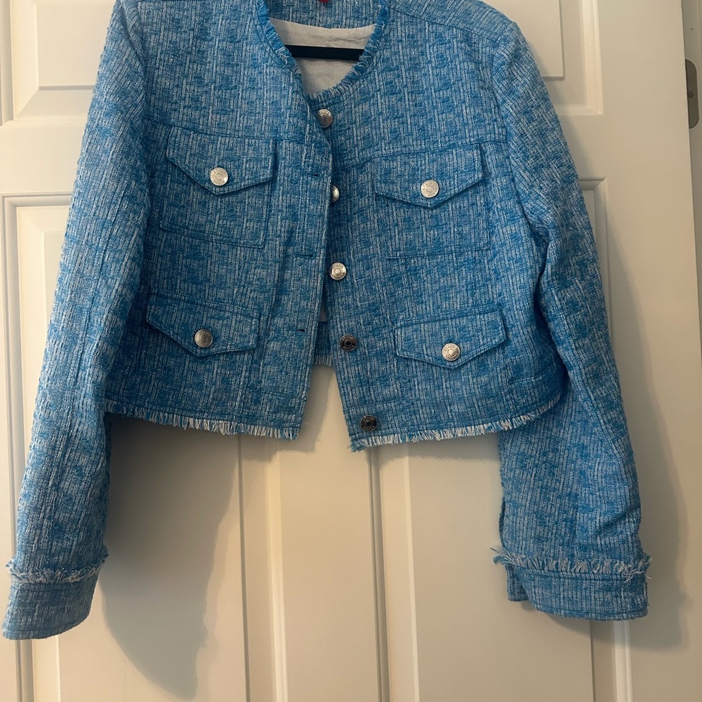 STAUD Blue Tweed Cropped Blazer